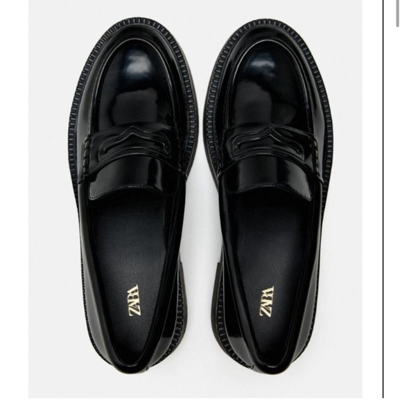 ZARA Shoes - ZARA FAUX PATENT LEATHER PENNY LOAFERS BLACK